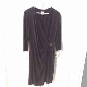NWT Anne Klein Jersey Faux Wrap Dress Eggplant 14